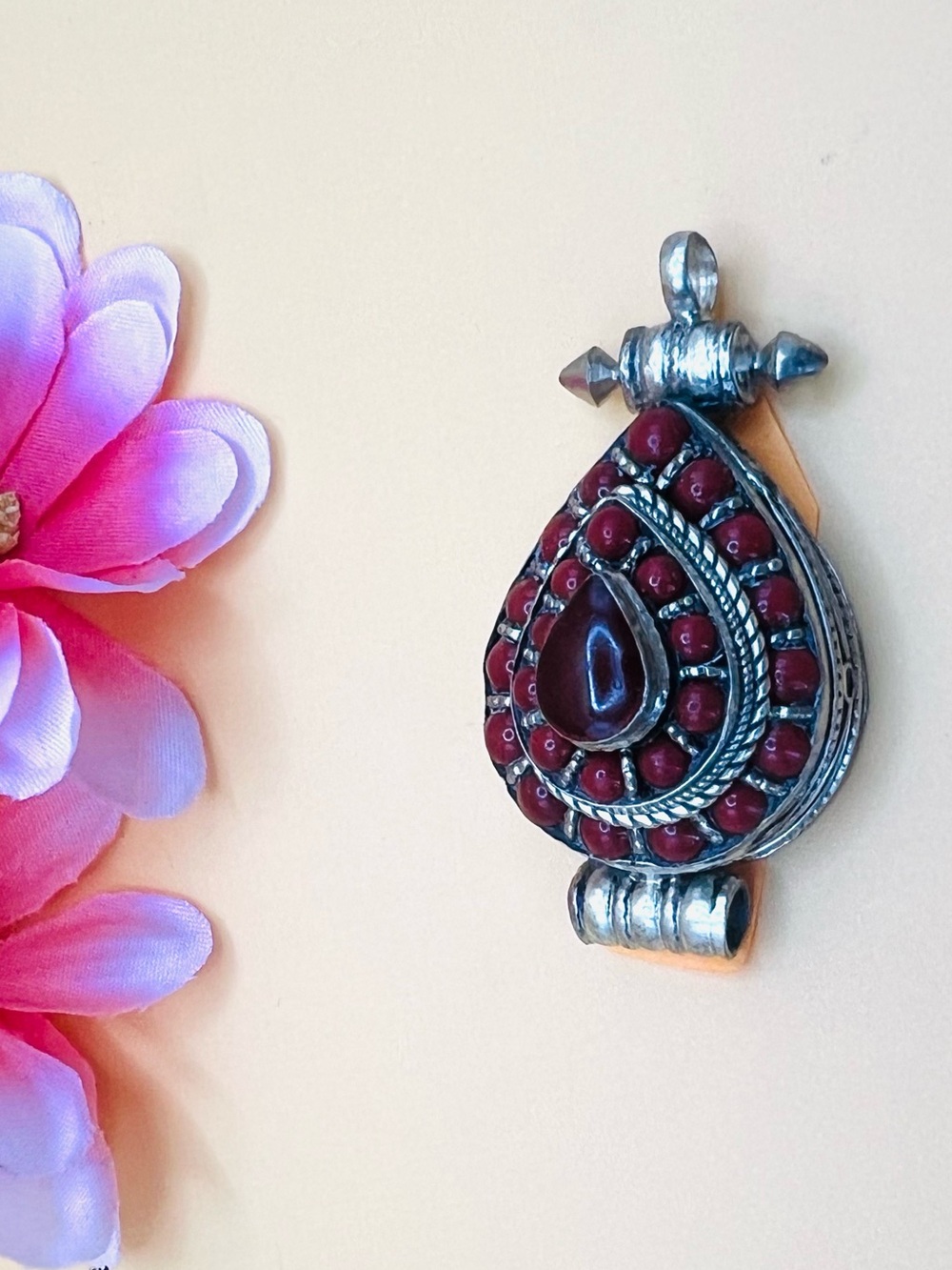 Red Coral Tibetan Nepalese Hanmade Vintage  Pendant only